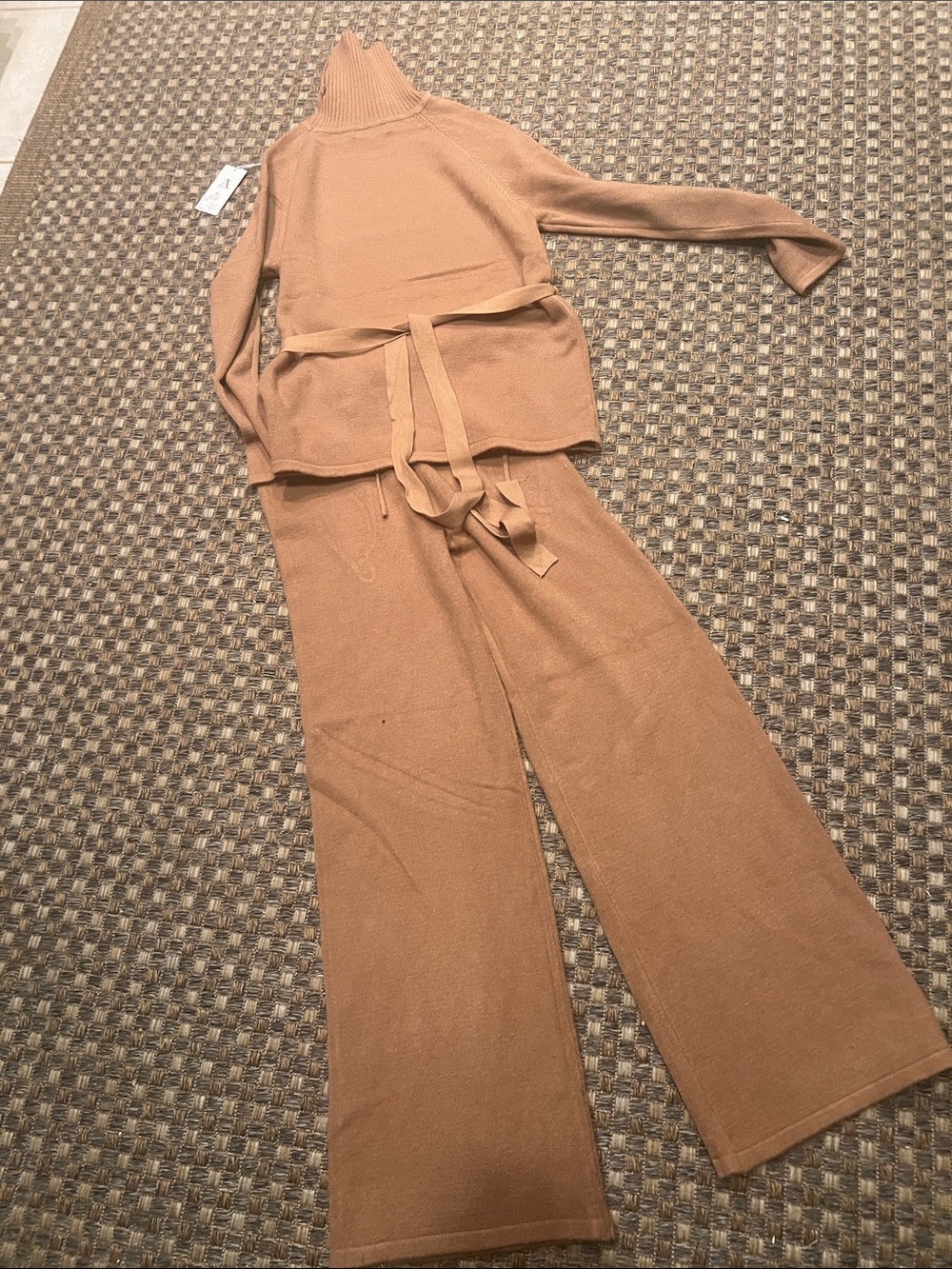 Women's Knit Wide-Leg Pants & Belted Tunic Set - Camel